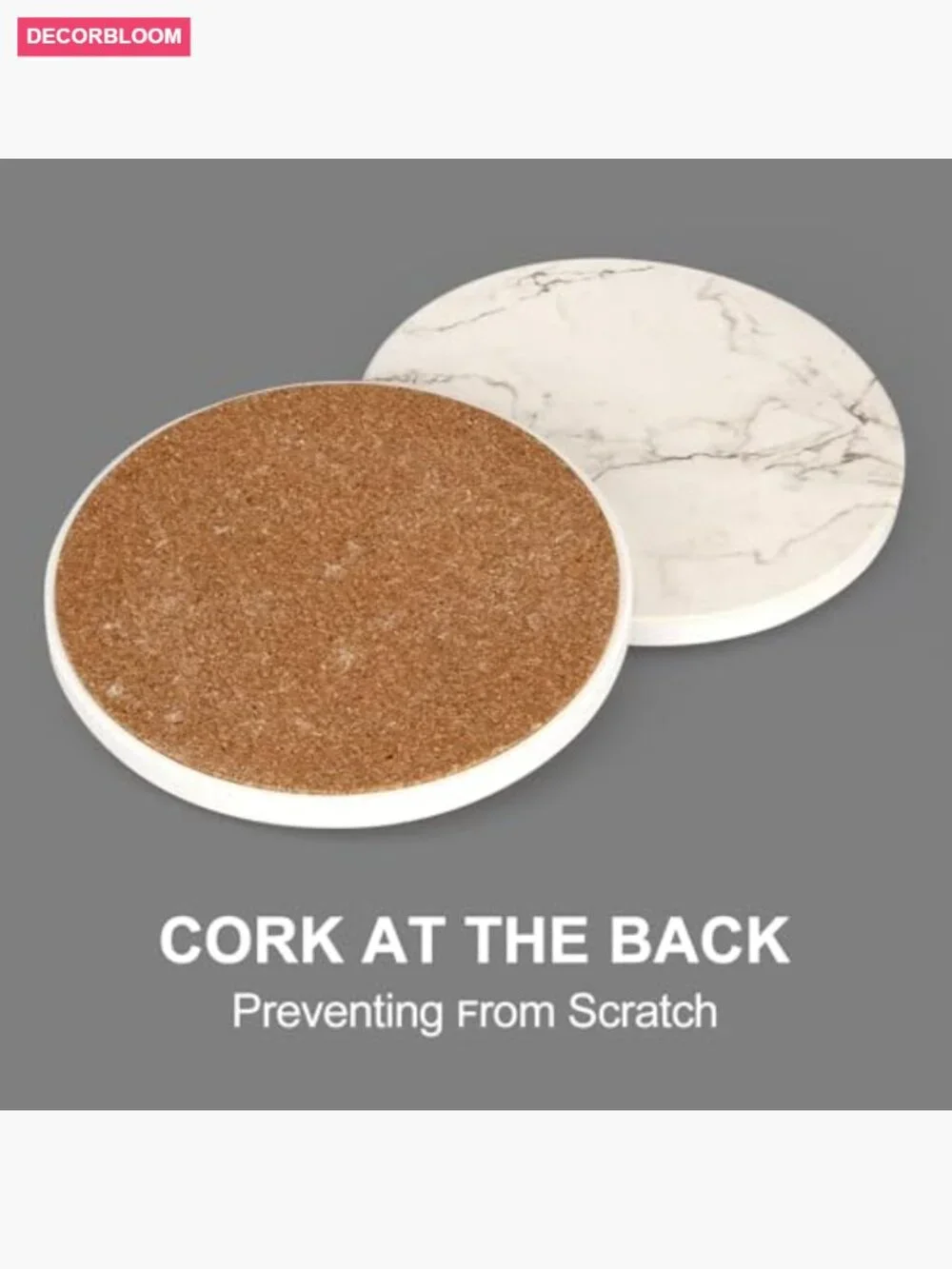 6 Piece Absorbent Ceramic Coaster Set with Gold Metal Holder Non-Slip Cork Back